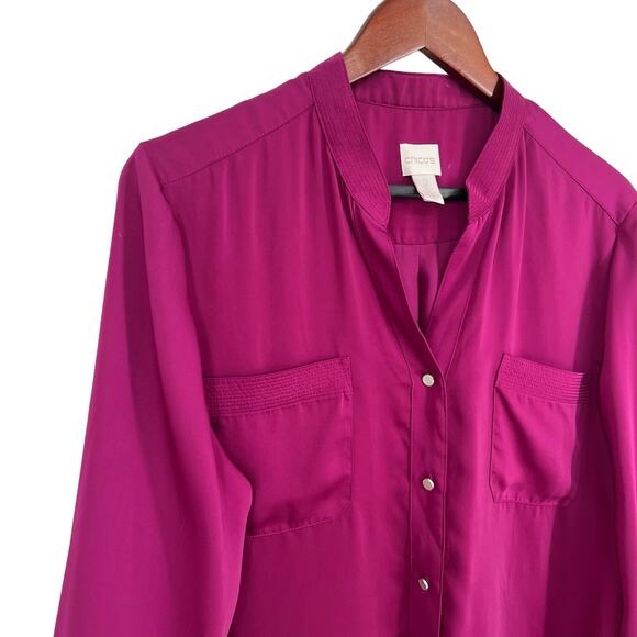 Chicos LARGE 2 Formal Long Sleeve Deep Fuchsia Elegant Dinner Blouse Shirt Top - Picture 3 of 8